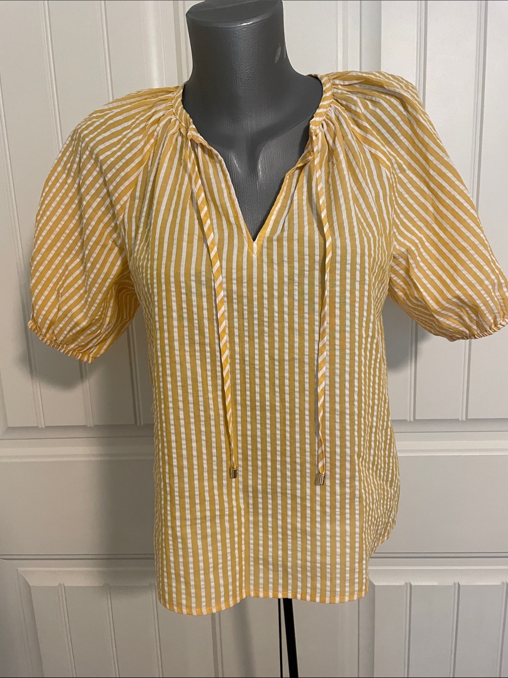 Michael Kors Yellow and White Striped Top